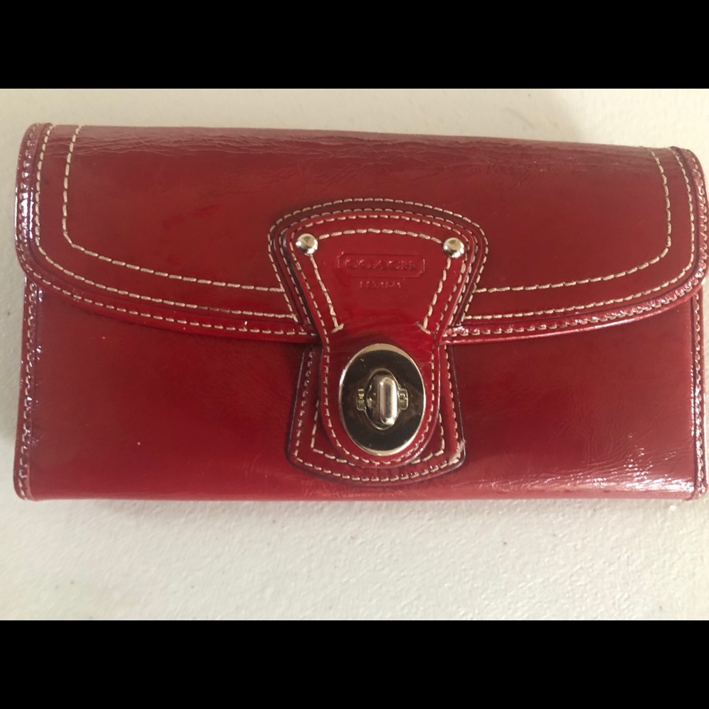 Coach patent red turn lock wallet